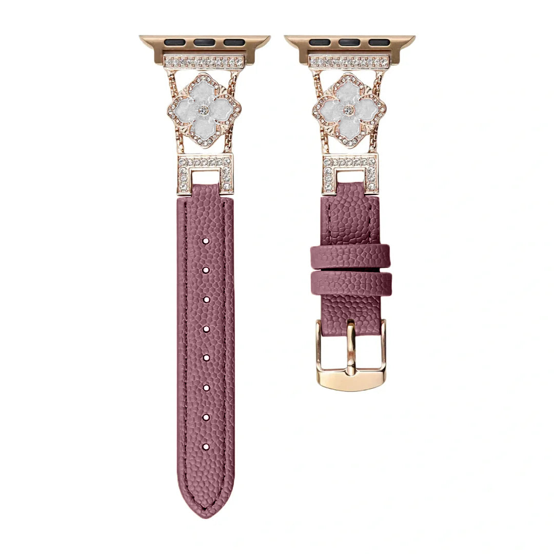 Elegant Floral Leather Band For Apple Watch