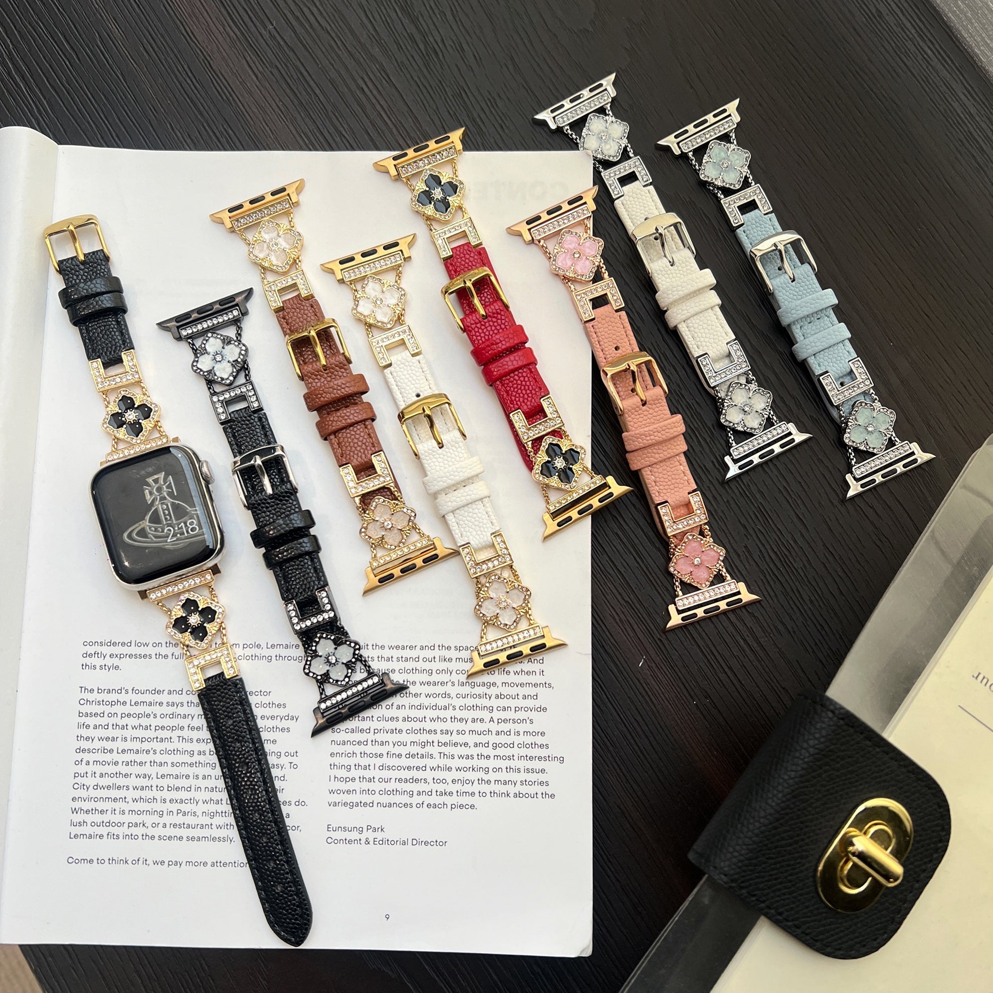 Elegant Floral Leather Band For Apple Watch