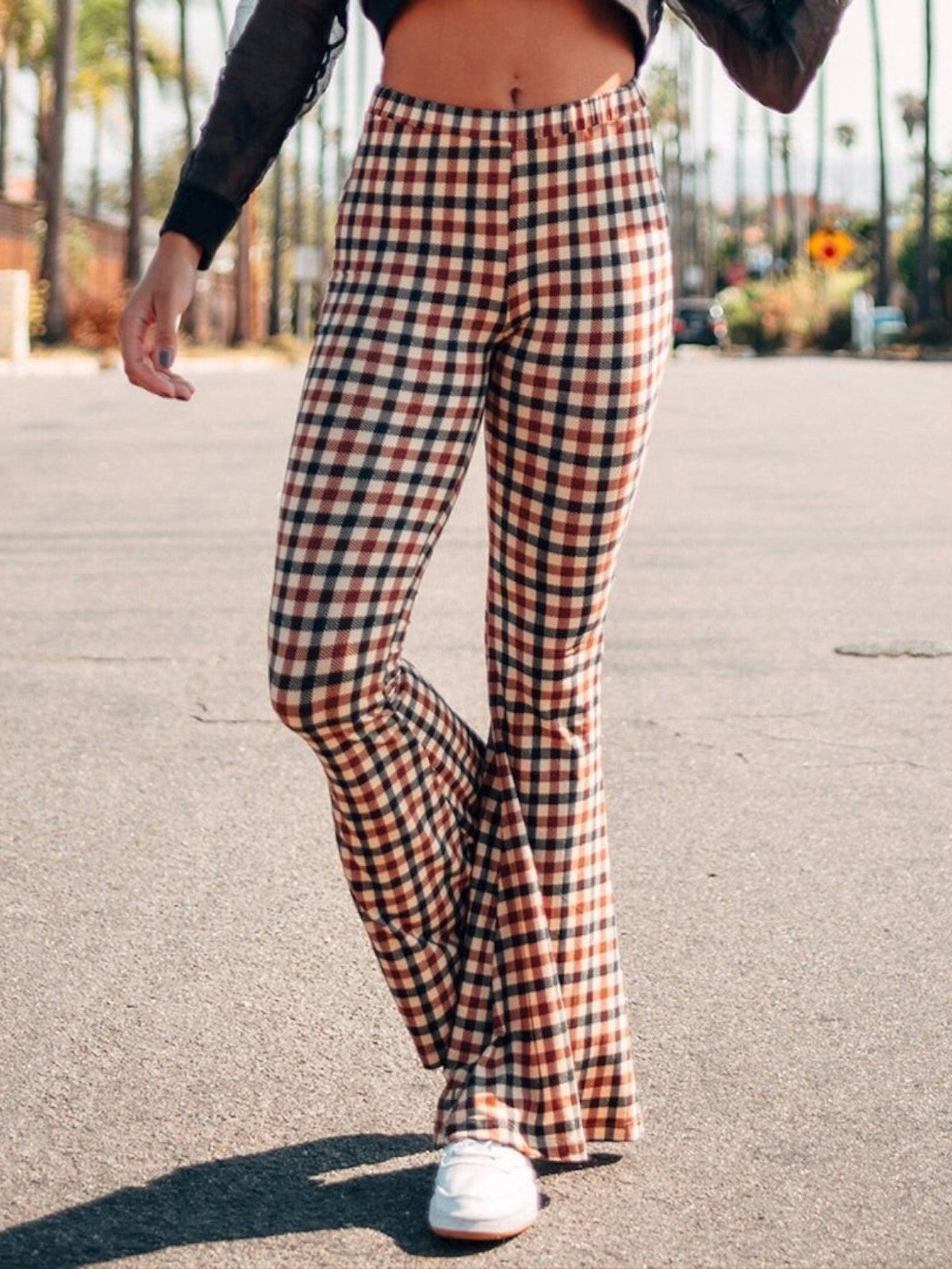 Amelia Plaid High-Waist Flared Pants