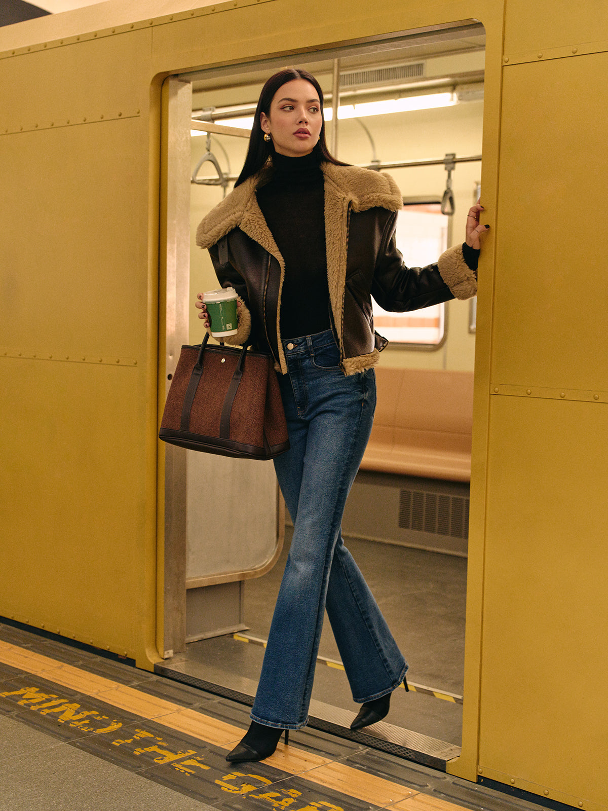 Sophia - Faux Leather Teddy Zipper Jacket