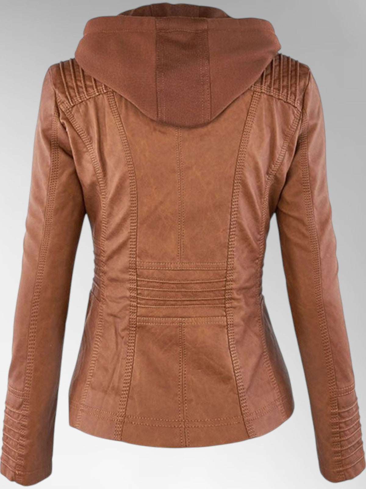 Mia - Leather Detachable Hood Jacket