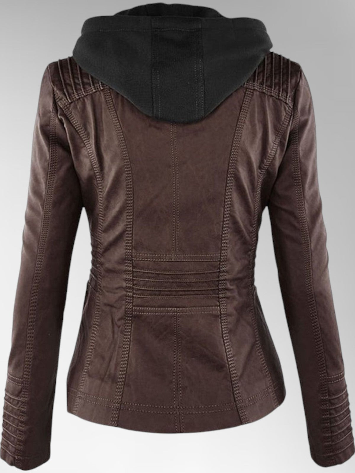 Mia - Leather Detachable Hood Jacket