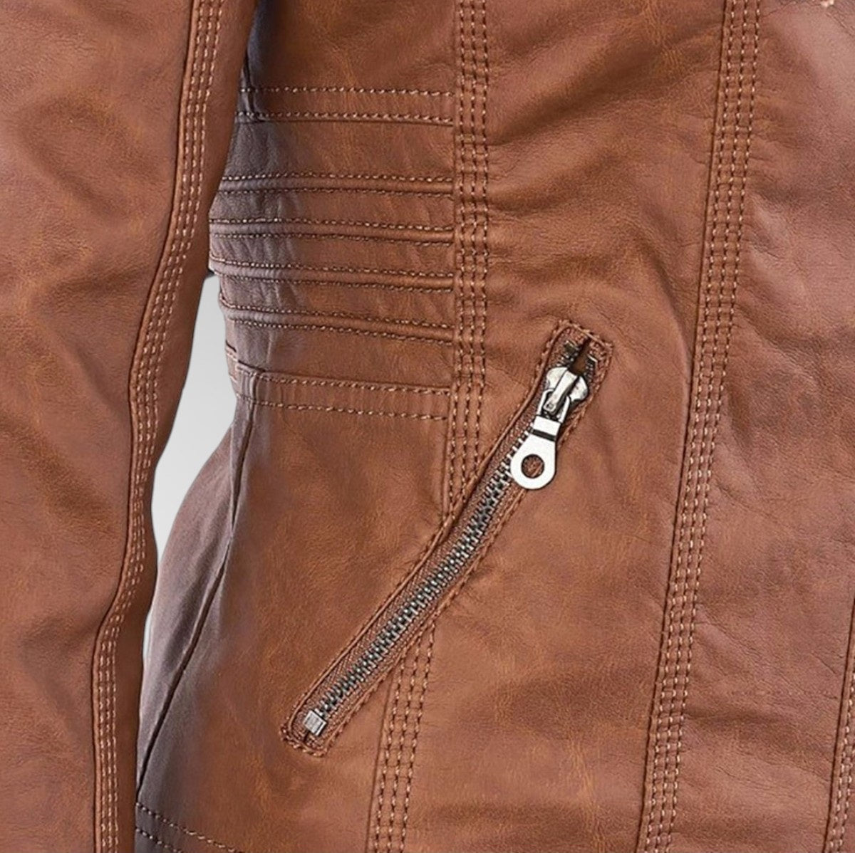 Mia - Leather Detachable Hood Jacket