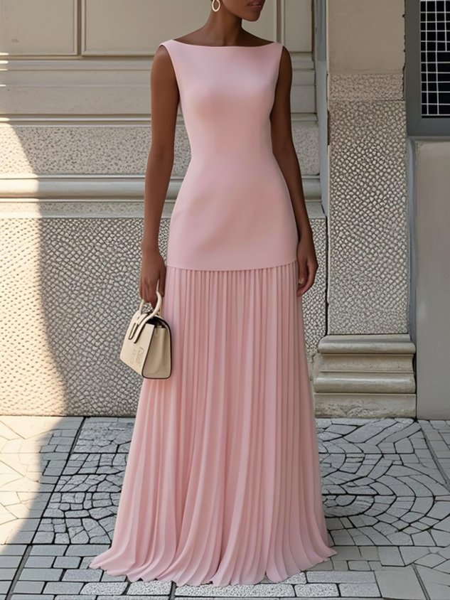 Brigitte – Long sleeveless pleated dress
