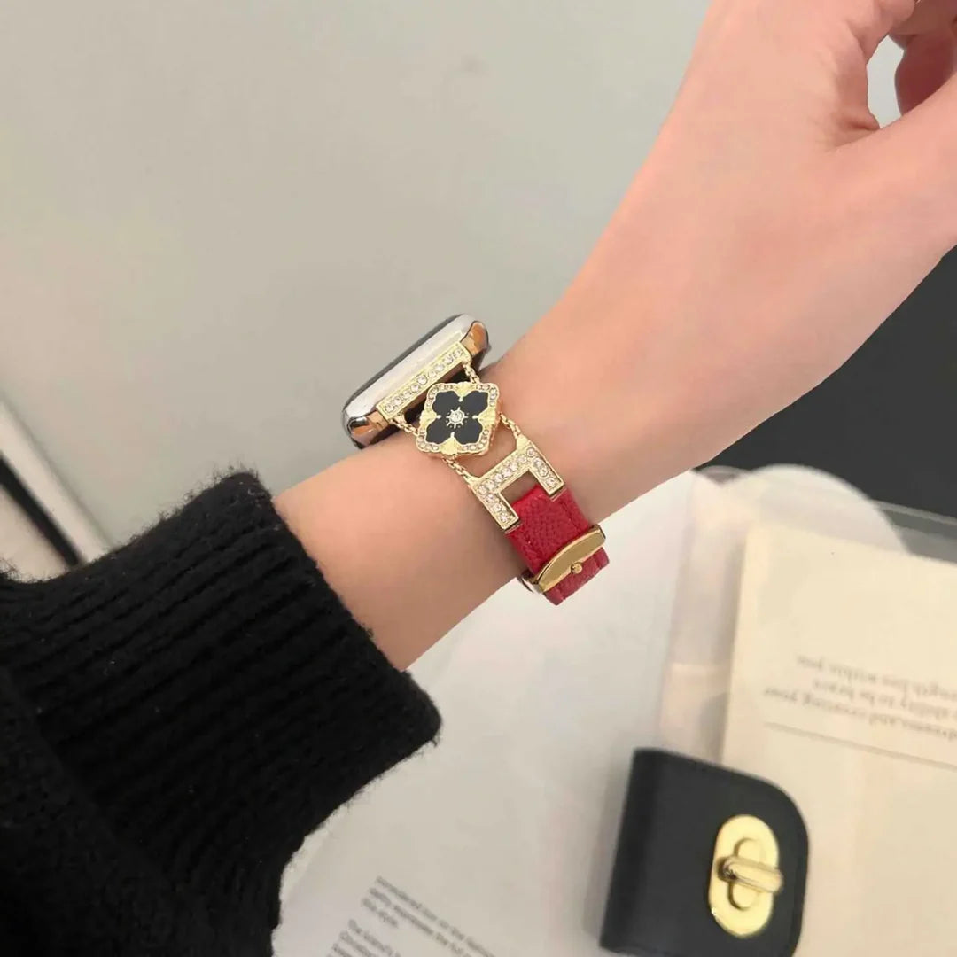Elegant Floral Leather Band For Apple Watch