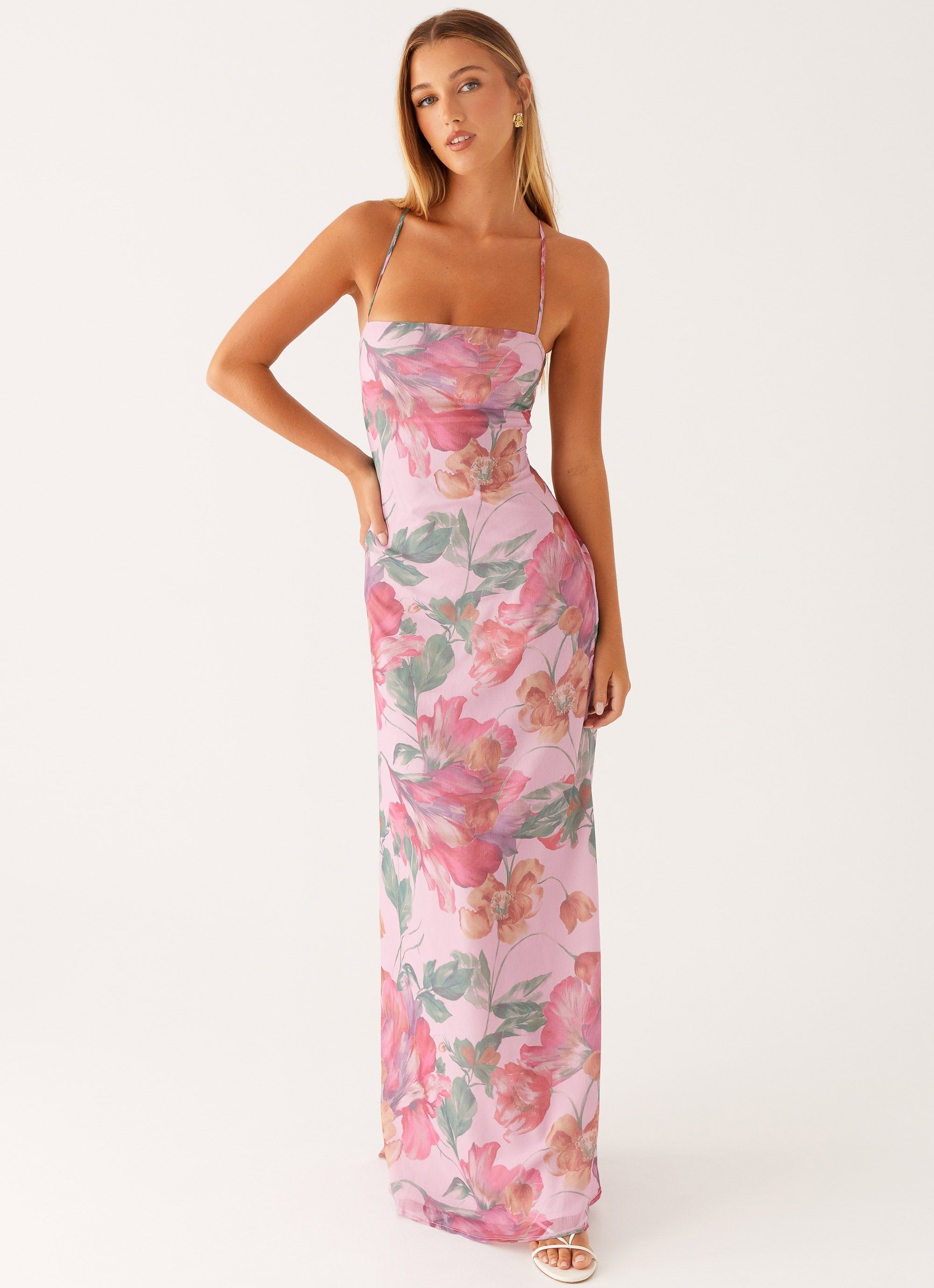 Peg – Floral Maxi Dress (Pink)
