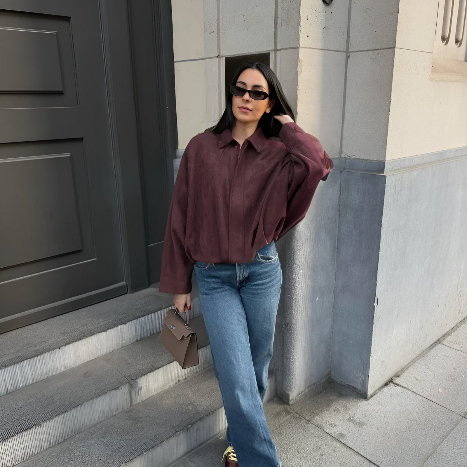 Maria – Suede Bomber Jacket