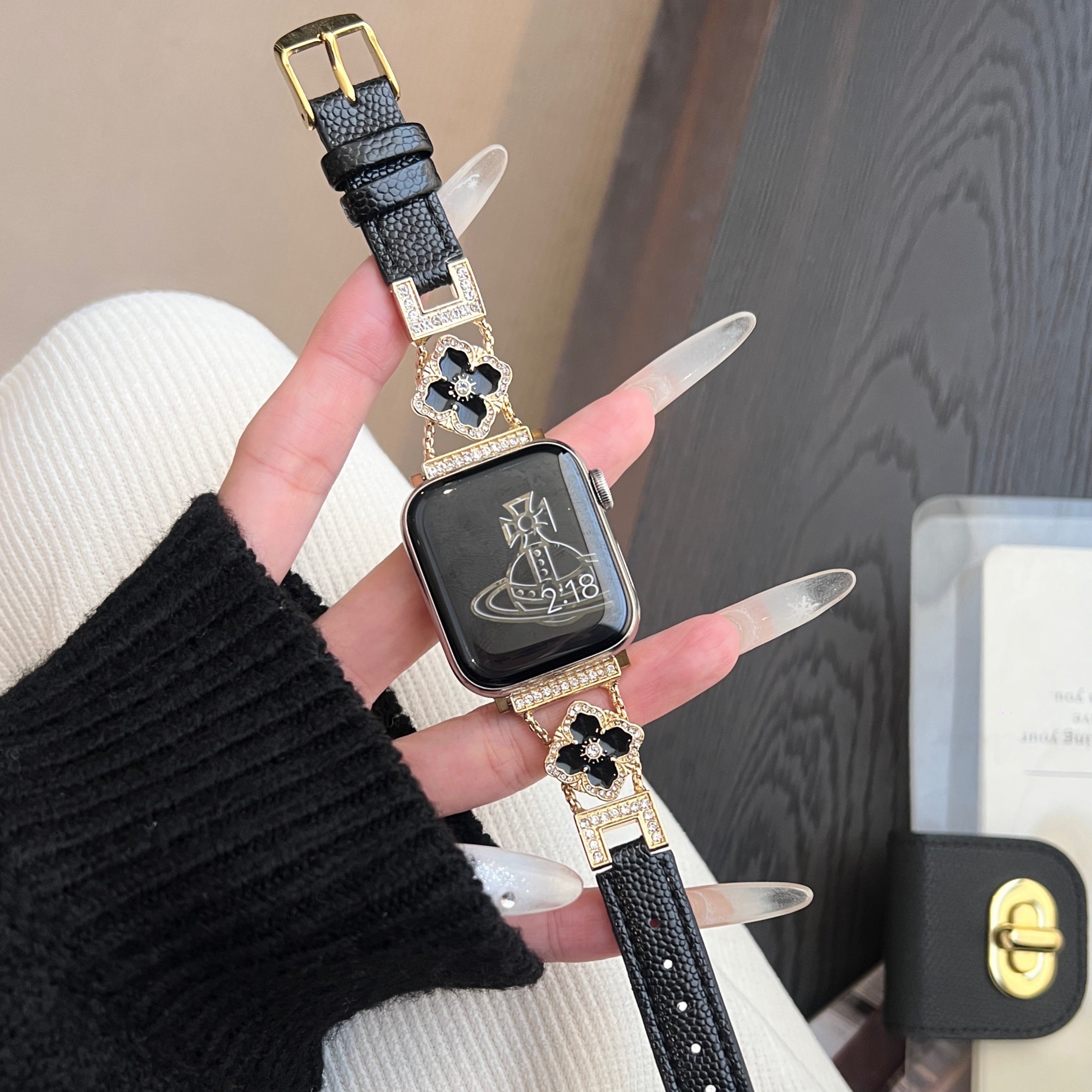 Elegant Floral Leather Band For Apple Watch