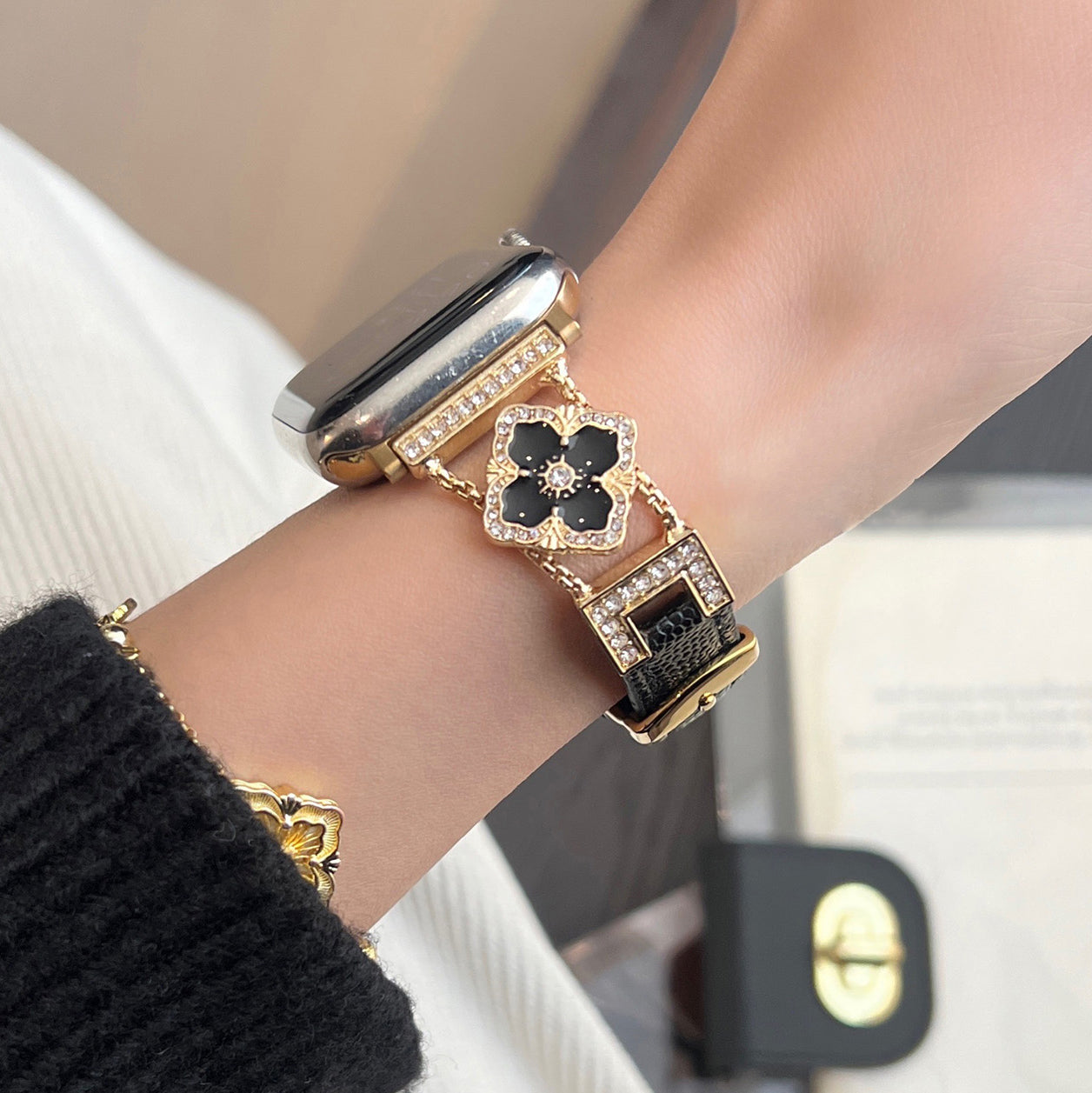 Elegant Floral Leather Band For Apple Watch
