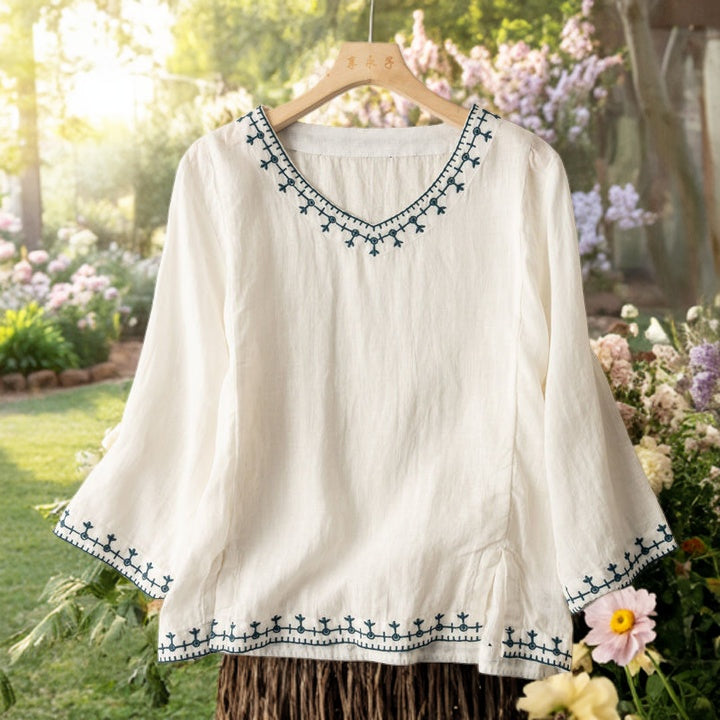 Lesta – Embroidered V-Neck Blouse