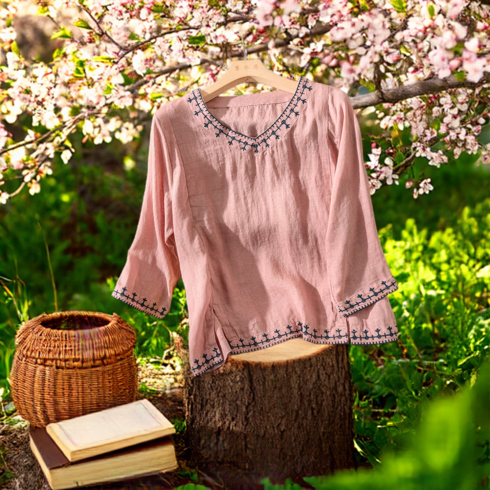 Lesta – Embroidered V-Neck Blouse
