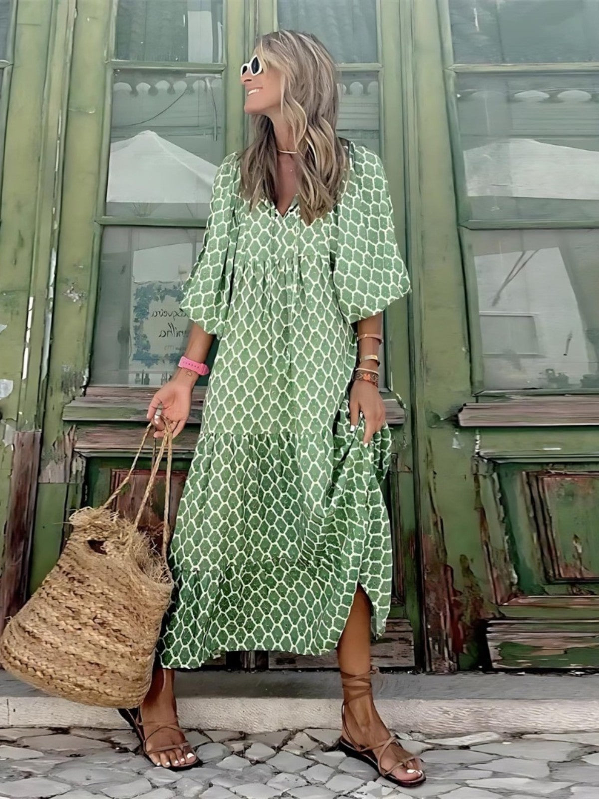 Mabel - Breezy High-Low Geometric Print Dress