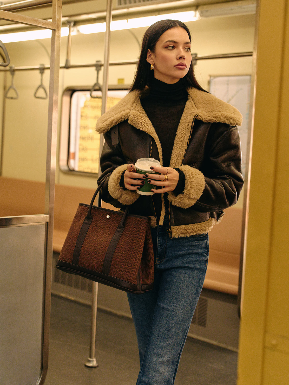 Sophia - Faux Leather Teddy Zipper Jacket