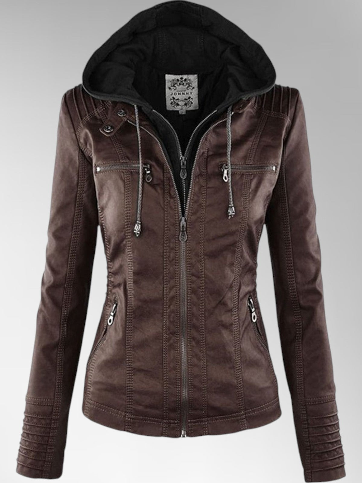 Mia - Leather Detachable Hood Jacket