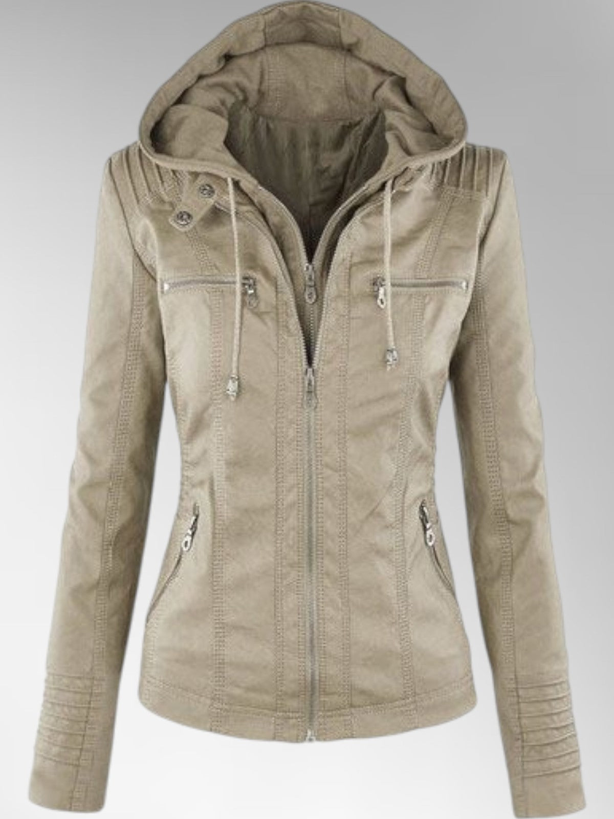 Mia - Leather Detachable Hood Jacket