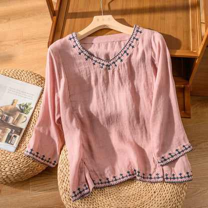 Lesta – Embroidered V-Neck Blouse