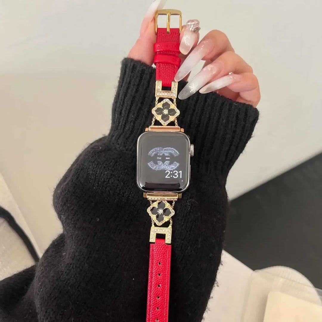 Elegant Floral Leather Band For Apple Watch