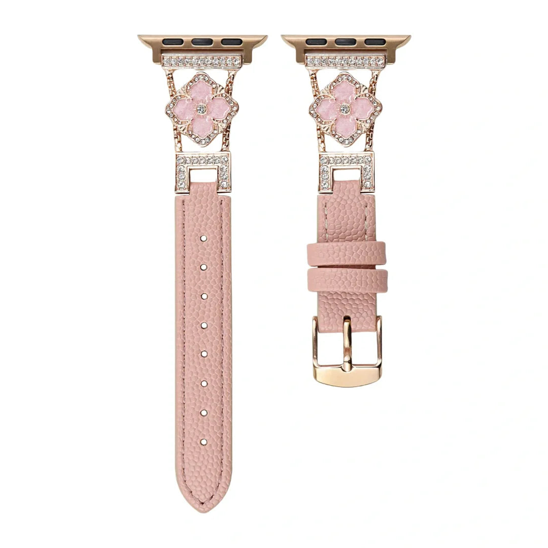 Elegant Floral Leather Band For Apple Watch