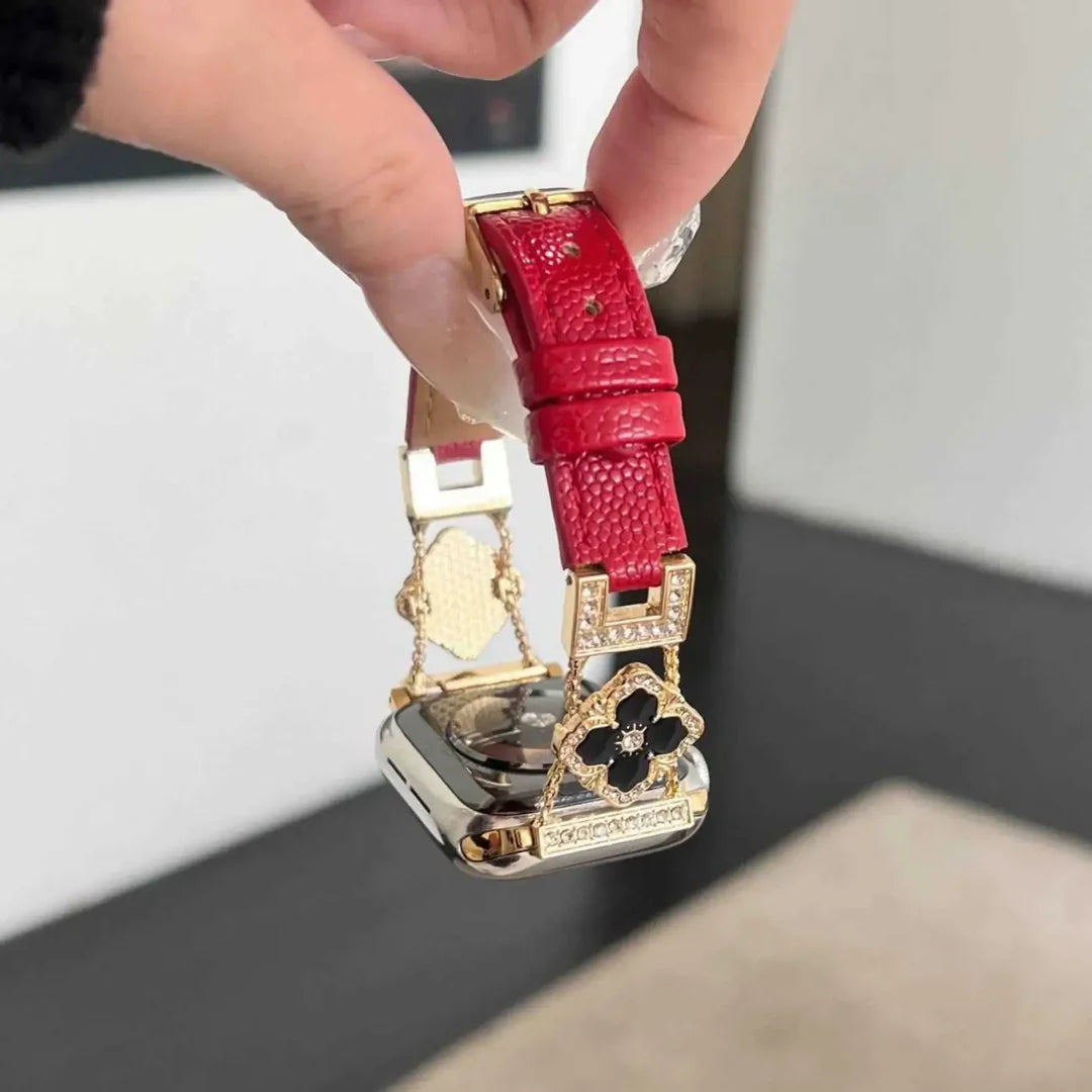 Elegant Floral Leather Band For Apple Watch