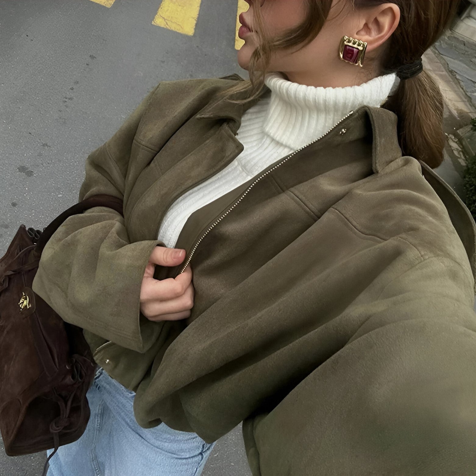 Maria – Suede Bomber Jacket